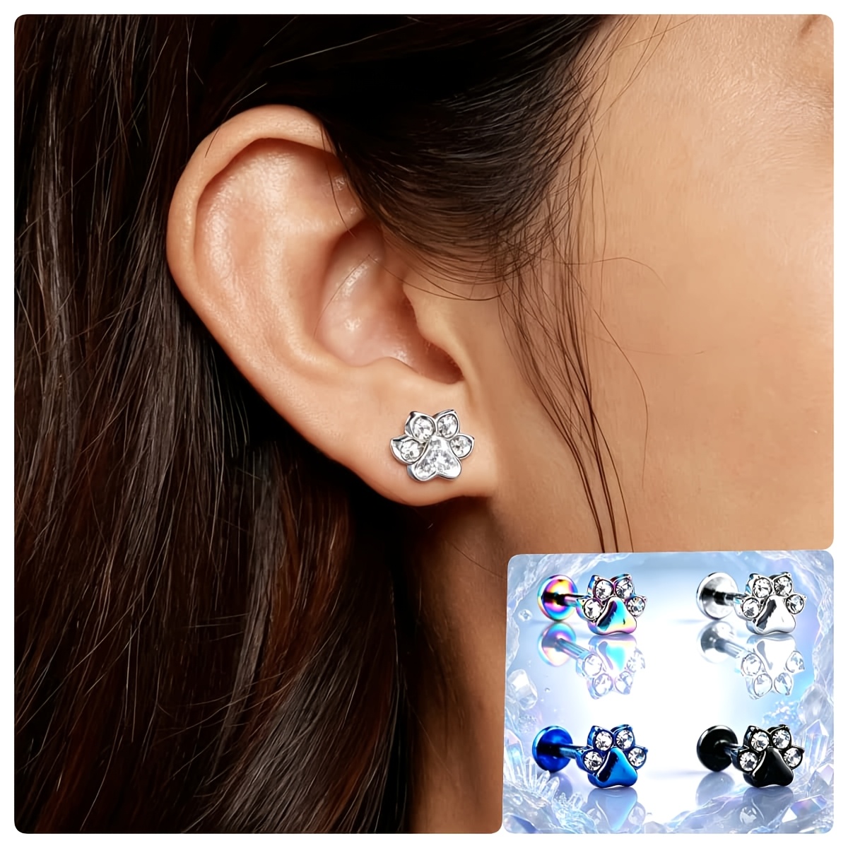 Cat Paw Design Ear Cartilage Stud, Adorable Look